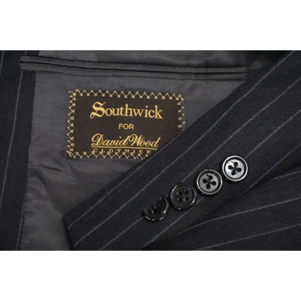 Southwick Charcoal Striped Dark Gray Striped Wool 2 Pc Suit Sz 41 Semi Long